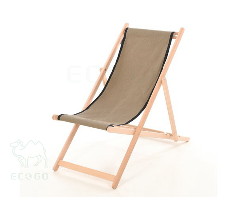 Bamboo wooden foldable beach chairs reclining beach chair with taupe cloth for outdoor