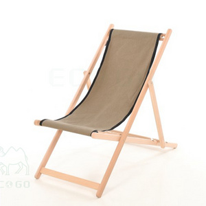 Bamboo wooden foldable beach chairs reclining beach chair with taupe cloth for outdoor