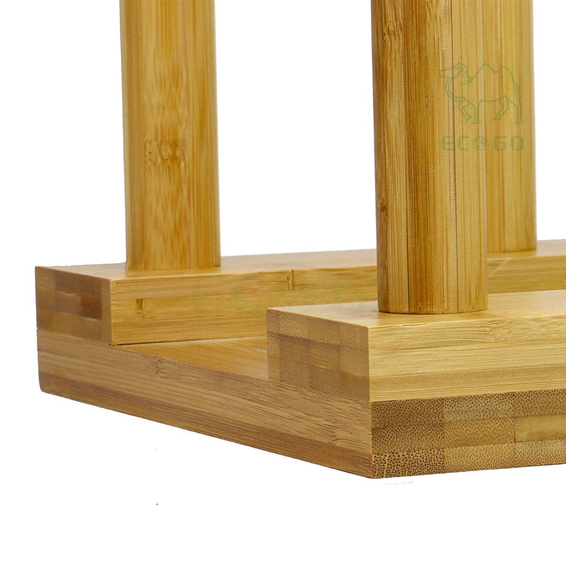 Industrial Natural Bamboo Pipe & Rustic Wood Freestanding Boot Holder Stand 4 Pair Capacity Shoe Storage Rack Organizer