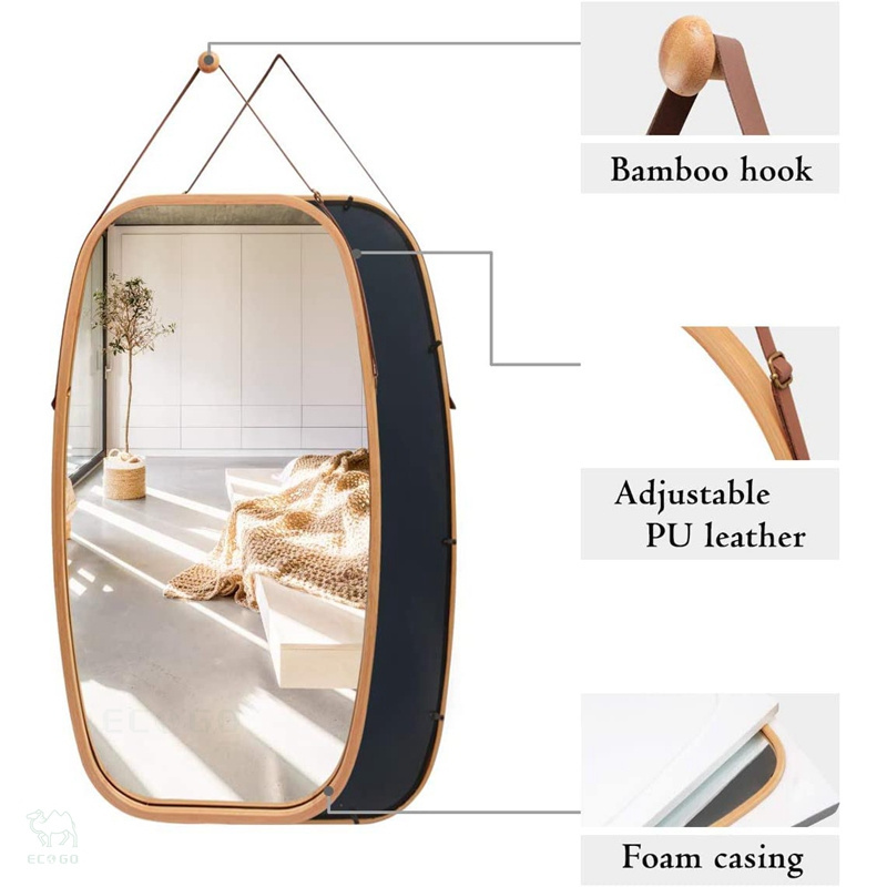 Bamboo Large Full Length Mirror Metal Frame Bathroom Decorative Mirror Rope Hanging Ceiling Mirror