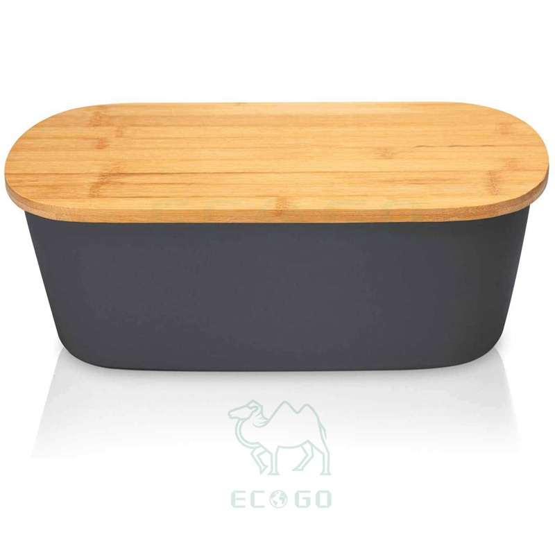 Modern Bamboo Bread Box With Integrated Chopping Board Attractive Design Bread Bin With Kitchen Board Black For Croissants