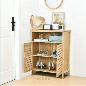 Morden Design Bamboo Wooden Bathroom Cabinet with 2 Cupboard Doors Storage Shelf Cabinet for Livingroom Bathroom