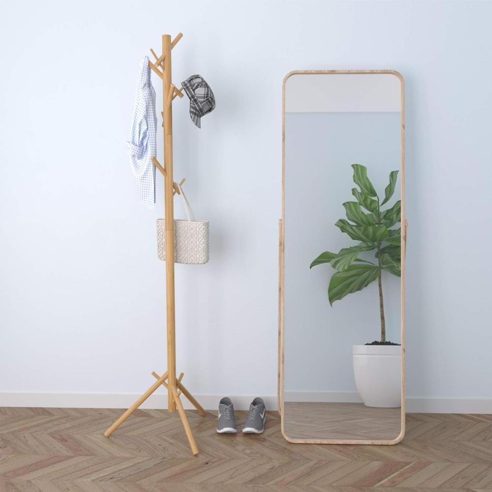 Bamboo Wooden Coat Rack Free Standing, Coat Hat Tree Coat Hanger Holder Stand with Durable triangle Base