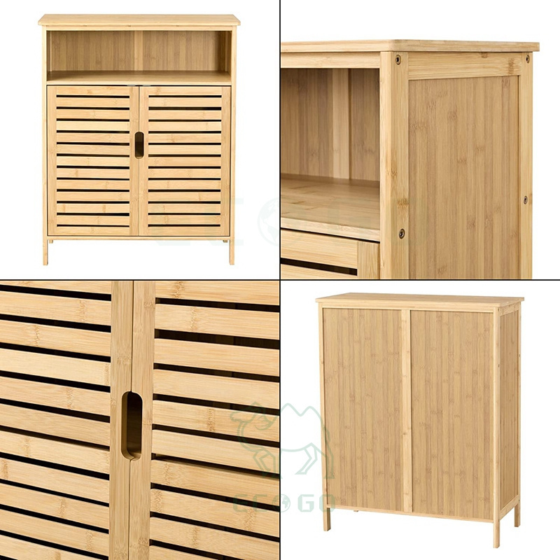 Hot Selling Bamboo Cabinet Advanced Bathroom Cabinet Storage Organizer With 2 Cupboard Doors Cost-Effective Bathroom Shelf