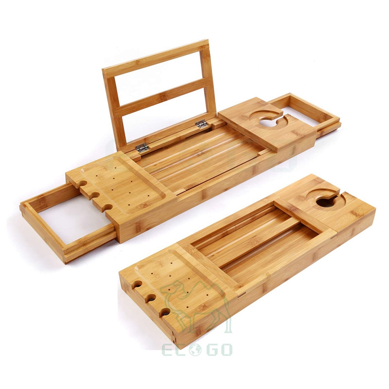 Unique Organic Bamboo Bathtub Caddy Tray Wooden Bathtub Tray With Extending Arms Spa Relaxing Reusable Shower Bathtub Caddy