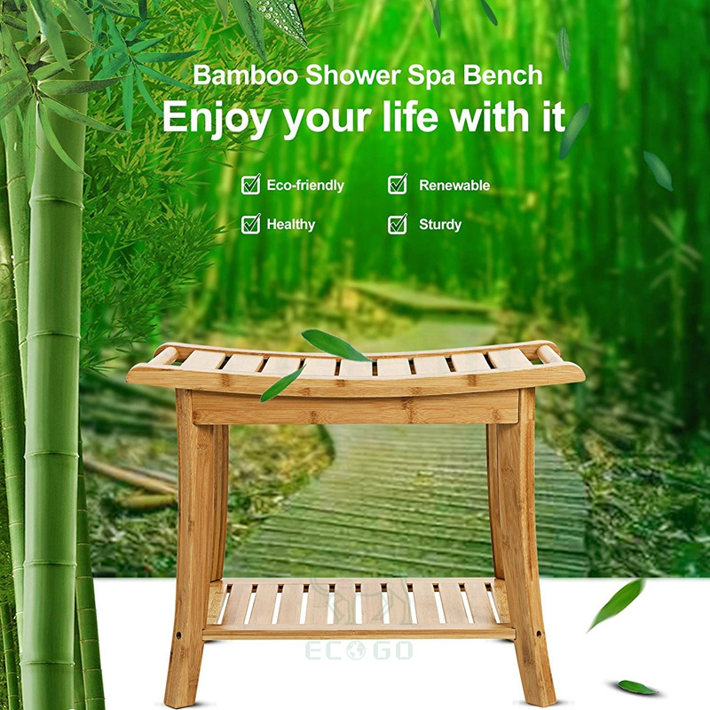 Bamboo Shower Bench Seat Portable Spa Bathing Stool with Towel Shelf