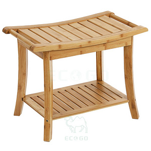 Bamboo Shower Bench Seat Portable Spa Bathing Stool with Towel Shelf