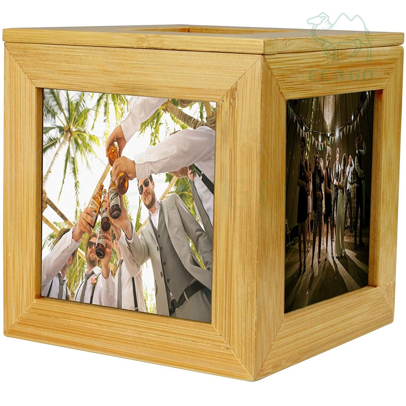 Charming Bamboo Photo Cube Picture Frame Box Photograph Box Wooden Photo Frame Decorative Box