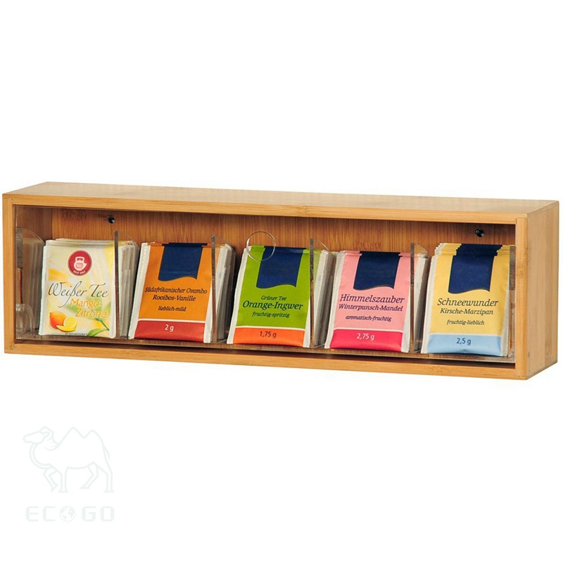 Bamboo wooden tea box wall-mounted tea bag box with acrylic organizer for living room