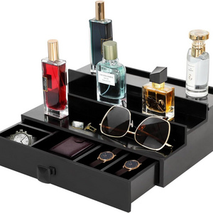 3 Tier Cologne Organizer for Men, Bamboo Perfume Organizer with Drawer and Hidden Compartment Cologne Stand as Nice Gift for Men