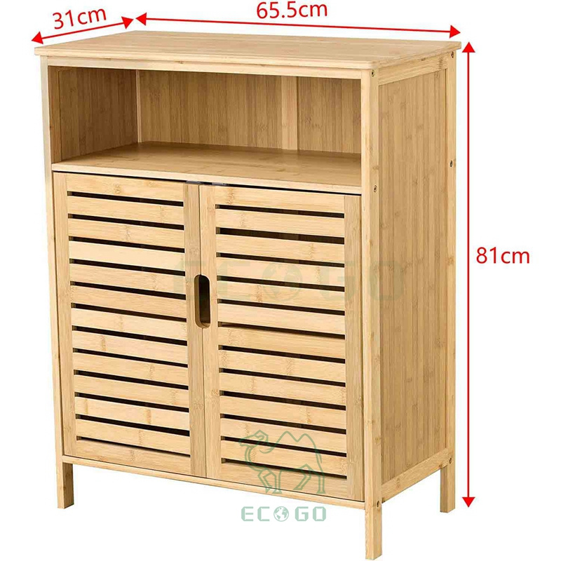 Morden Design Bamboo Wooden Bathroom Cabinet with 2 Cupboard Doors Storage Shelf Cabinet for Livingroom Bathroom