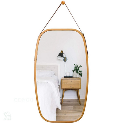 Bamboo Large Full Length Mirror Metal Frame Bathroom Decorative Mirror Rope Hanging Ceiling Mirror