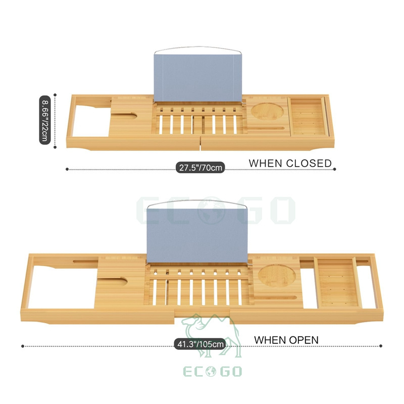 Bamboo Wood Foldable Bath Caddy Tray Bamboo Bathtub Tray Table Extending Sides Multi-function Bamboo Bathtub Caddy