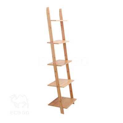 Bamboo book stand 5-tier wall bookshelf ladder storage shelf display stand for living room