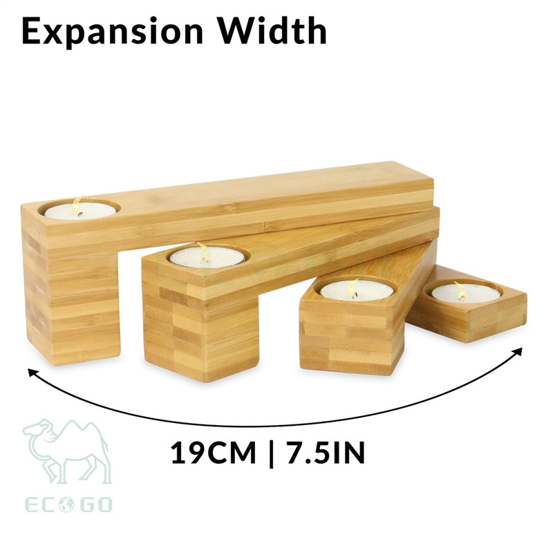 Natural bamboo ceramic votive tealight candle holder set of 4 foldable rotating wooden farmhouse wedding centerpiece decorative