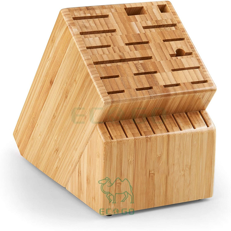 Wooden Dock, Storage and Organizer for Kitchen Counter. Standard Knife Storage Block, 25 Slot, Bamboo