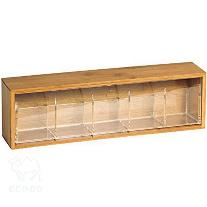 Bamboo wooden tea box wall-mounted tea bag box with acrylic organizer for living room