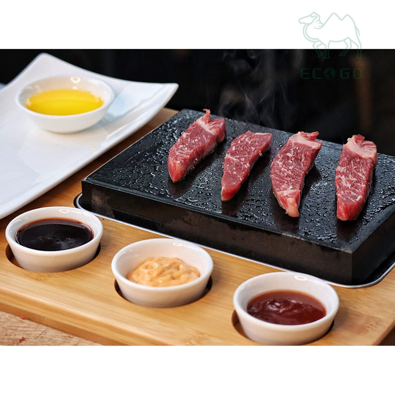 100% Natural Wooden Board With Lava Stone Steak Set Baking Dishes & Pans With Grill Stone Durable Cookware Sets