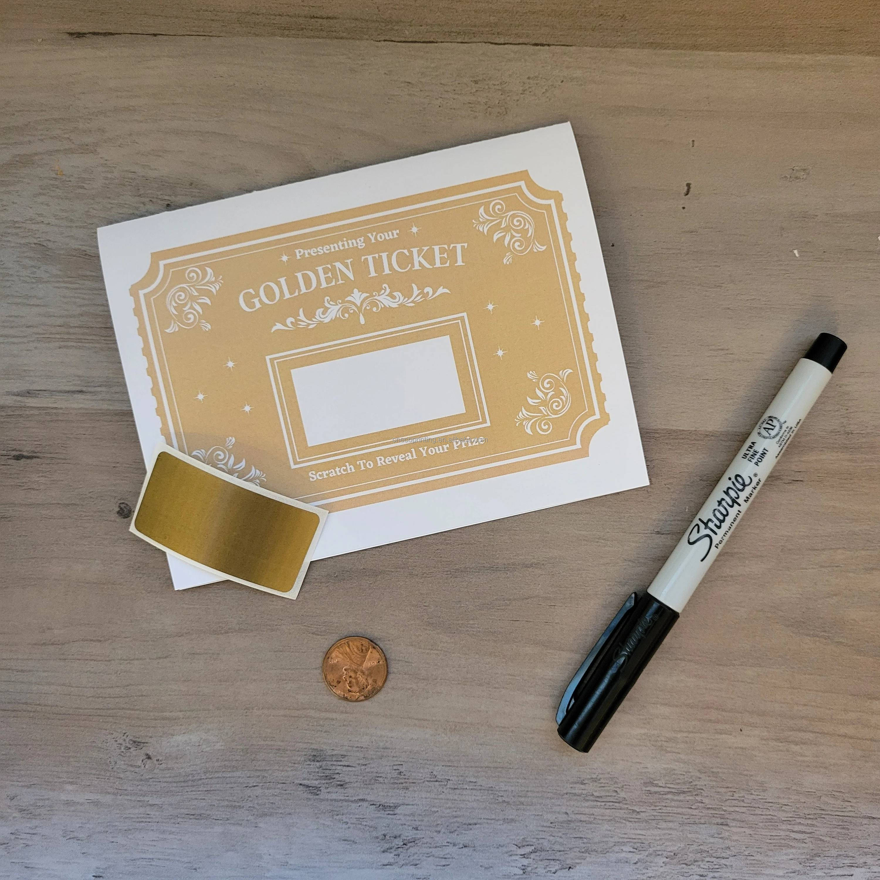 Custom Printing Mystery Golden Ticket Scratch Off Card with Scratch off Sticker