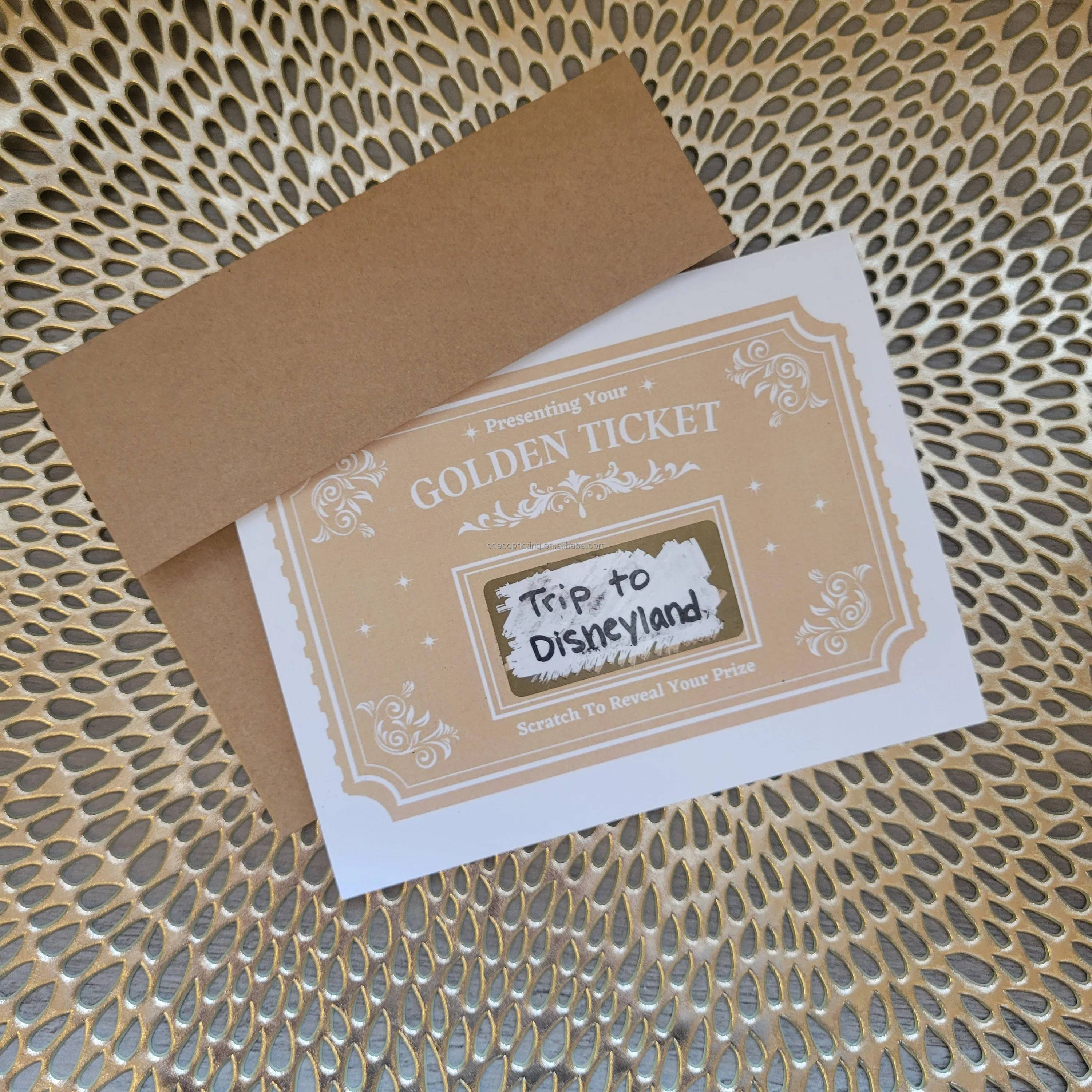 Custom Printing Mystery Golden Ticket Scratch Off Card with Scratch off Sticker