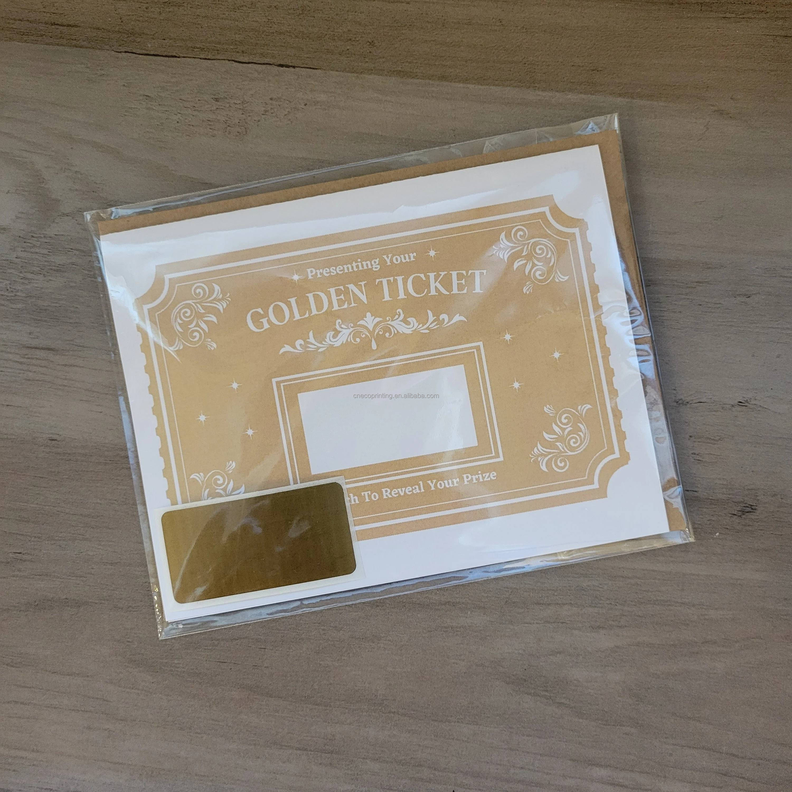 Custom Printing Mystery Golden Ticket Scratch Off Card with Scratch off Sticker