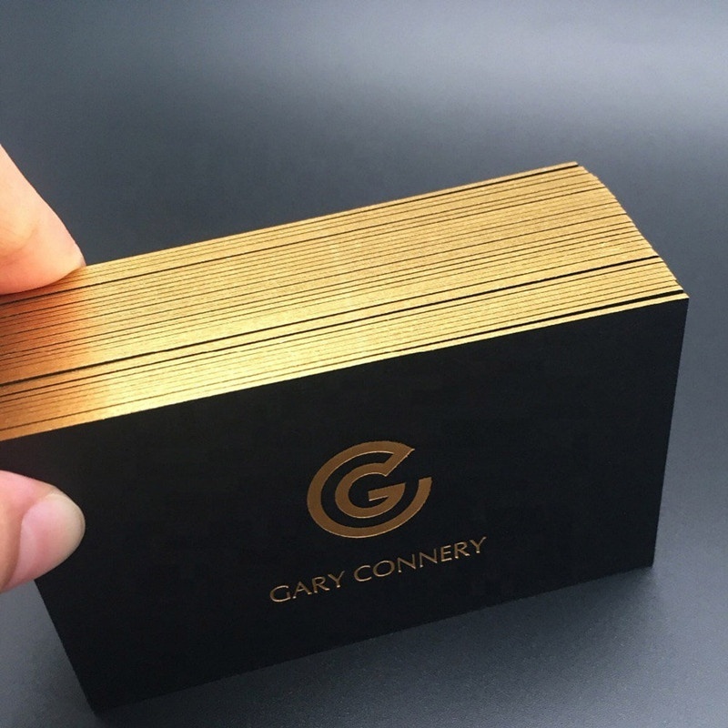 Custom Printing Luxury Black And Gold Gilt Foil Edge Plated Paper Business Card