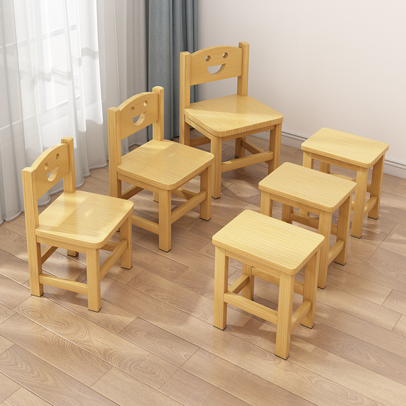 Small solid wood stool with or without backrest bench low chair for children