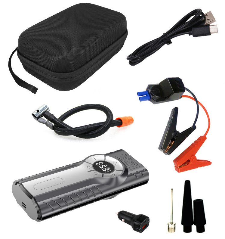 Powerful Jump starter 12V, 12000 mAh, 4 in 1, led light, tire inflator, power station