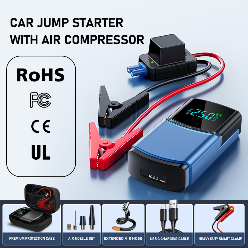 Smart jump starter with air compressor jump starter quick start power with CE, ROHS ,FCC, MSDS, UN38.3