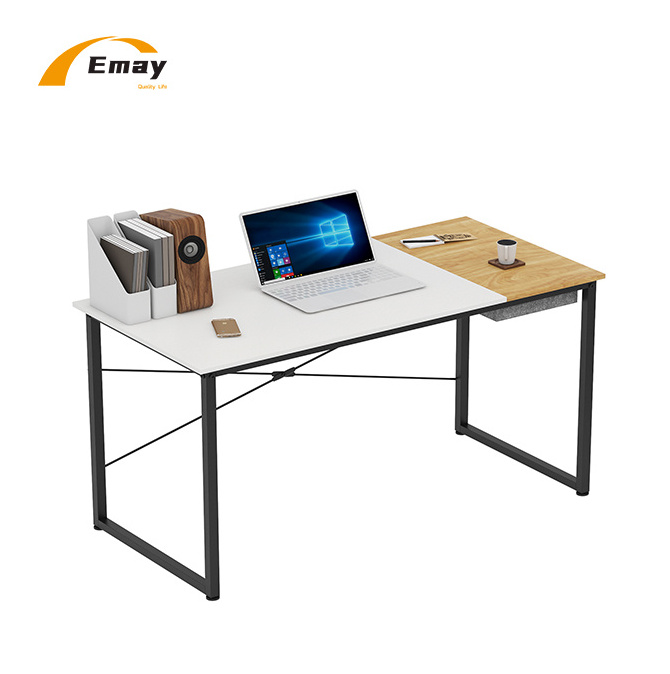 Computer Desk Study Writing Table for Home Office Modern Simple Style PC Desk with Splice Board, Black Metal Frame