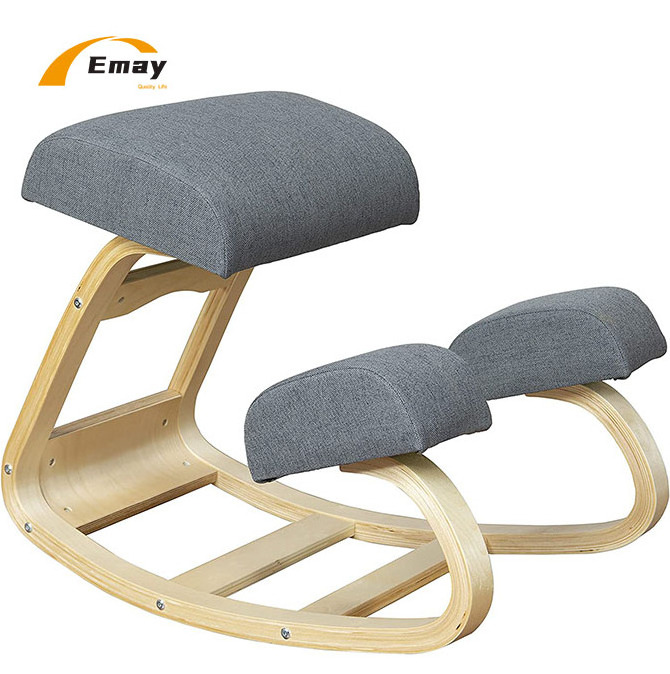 Ergonomic Wooden Kneeling Office Furniture Chair Friendly Design Memory Cushion Rolling Birch Wood Chair Correct Sitting Posture