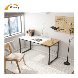 Computer Desk Study Writing Table for Home Office Modern Simple Style PC Desk with Splice Board, Black Metal Frame