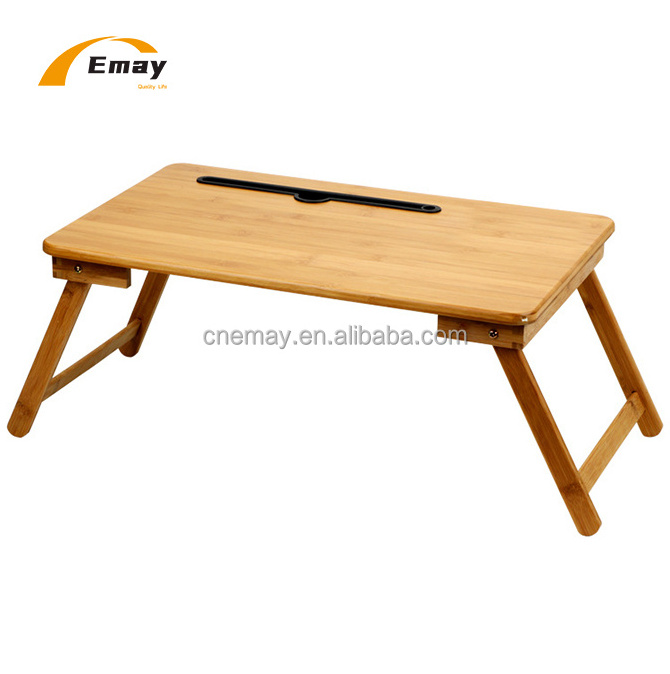 Bamboo Folding  Lap Table Laptop Desk Bed  Small Dormitory Bed Table Tray With Phone Stand Cup Holder Support