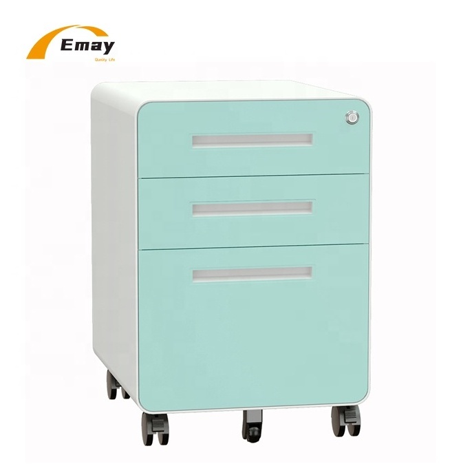 Hot Sales Office Furniture 3 Drawer Metal Filing Cabinet With Lock Round Corner Steel Mobile File Storage Bin For A4/FC Folder