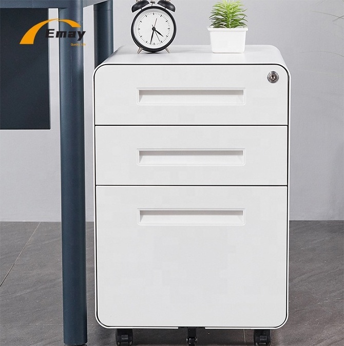 Hot Sales Office Furniture 3 Drawer Metal Filing Cabinet With Lock Round Corner Steel Mobile File Storage Bin For A4/FC Folder