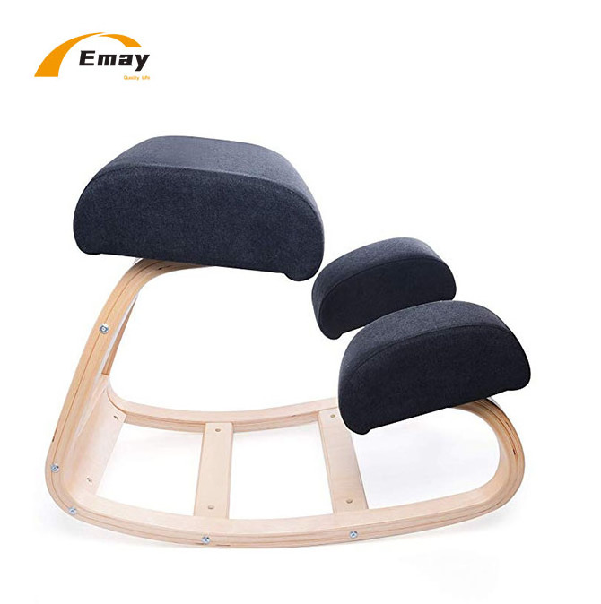 Ergonomic Wooden Kneeling Office Furniture Chair Friendly Design Memory Cushion Rolling Birch Wood Chair Correct Sitting Posture