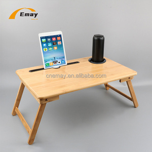 Bamboo Folding  Lap Table Laptop Desk Bed  Small Dormitory Bed Table Tray With Phone Stand Cup Holder Support