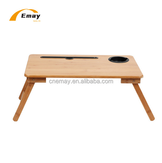 Bamboo Folding  Lap Table Laptop Desk Bed  Small Dormitory Bed Table Tray With Phone Stand Cup Holder Support