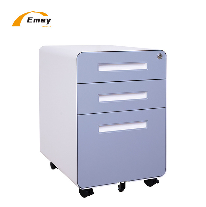 Hot Sales Office Furniture 3 Drawer Metal Filing Cabinet With Lock Round Corner Steel Mobile File Storage Bin For A4/FC Folder