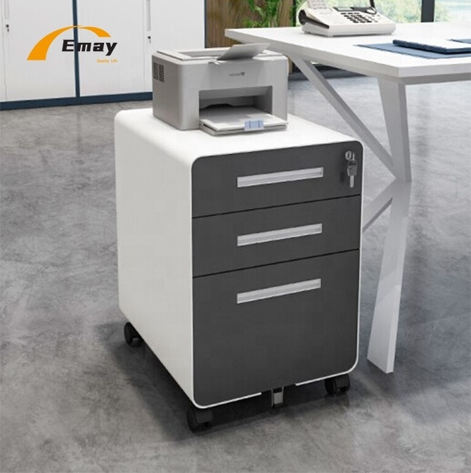 Hot Sales Office Furniture 3 Drawer Metal Filing Cabinet With Lock Round Corner Steel Mobile File Storage Bin For A4/FC Folder