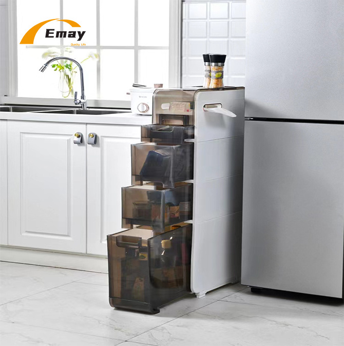 Kitchen Bathroom Supplies Storage 2/3/4 tiers Drawers Narrow Sliding PP Waterproof Storage Cabinet