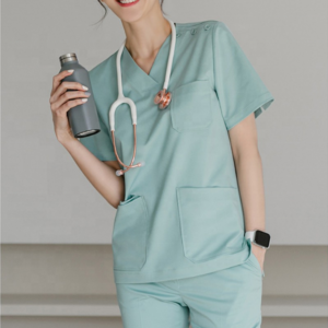 Modern Design Slim Straight Hospital Nursing Scrubs Uniform V-neck Unisex Scrub Suit Short Sleeve Tops Pants Uniform