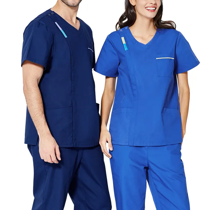 Best selling Product Hospital Nurse Surgical Scrubs Uniform Sets Navy Blue Polyester Cotton Scrub Women and Men Spa and Dental