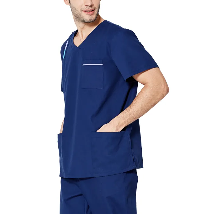 Best selling Product Hospital Nurse Surgical Scrubs Uniform Sets Navy Blue Polyester Cotton Scrub Women and Men Spa and Dental