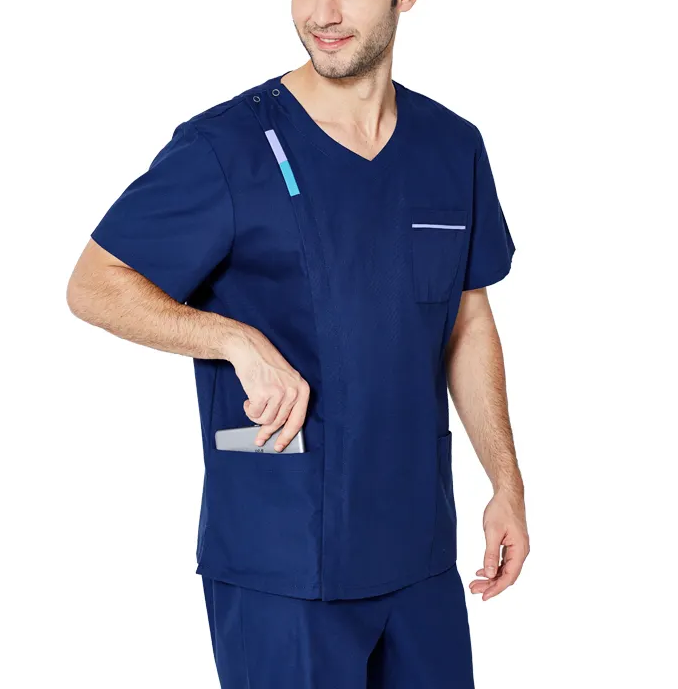 Best selling Product Hospital Nurse Surgical Scrubs Uniform Sets Navy Blue Polyester Cotton Scrub Women and Men Spa and Dental