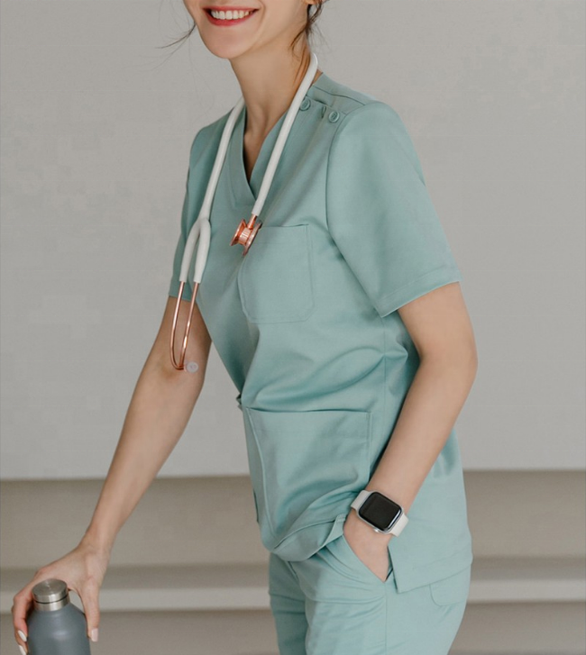 Modern Design Slim Straight Hospital Nursing Scrubs Uniform V-neck Unisex Scrub Suit Short Sleeve Tops Pants Uniform