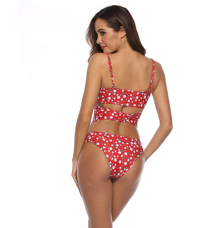 Custom Sexy Floral Print Swimsuits Hot Sell Sexy Red Bandage Bikini For Mature Women