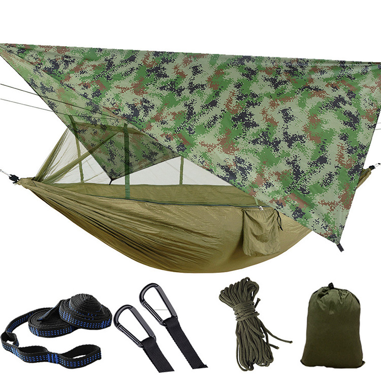 2024 hot sale heavy duty portable parachute hammocks outdoor beach camping hammock with mosquito net and rain fly