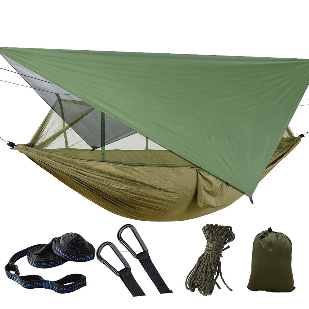 2024 hot sale heavy duty portable parachute hammocks outdoor beach camping hammock with mosquito net and rain fly