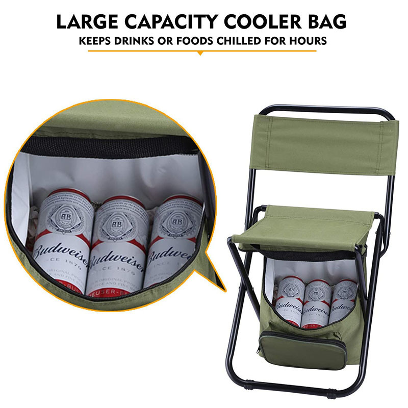 2021 outdoor picnic fishing equipment chair metal folding camping beach chair with cooler bag